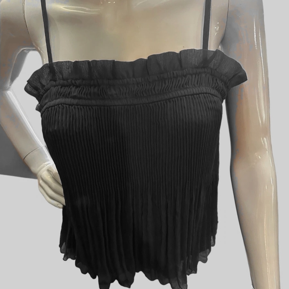 Nine West Black Pleated Ruffle-Edge Camisole